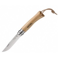 Нож Opinel "№8", нержавеющая сталь, рукоять из бука, с кожаным темляком